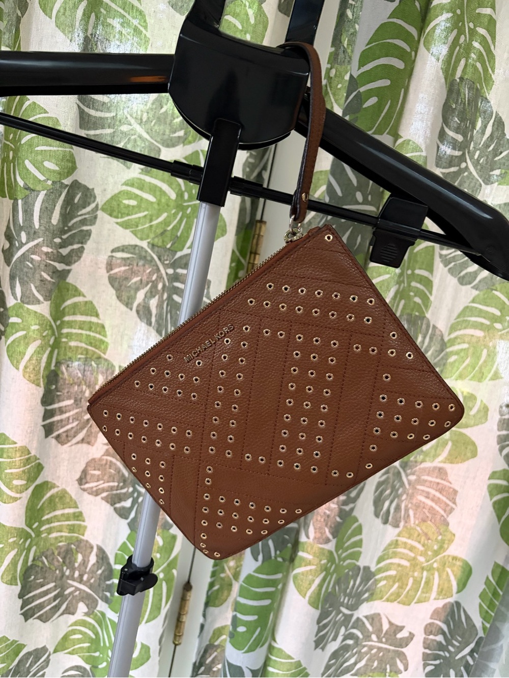 Michael Kors Brown Leather Eyelet Wristlet Pouch